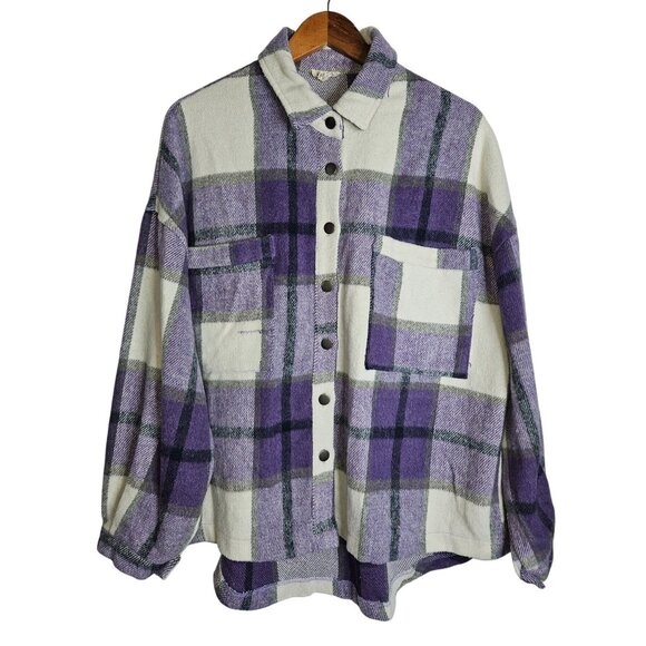 POL Purple Plaid Button-Up Soft Flannel Hi Lo Shirt With Pockets  Women Small - Picture 1 of 11